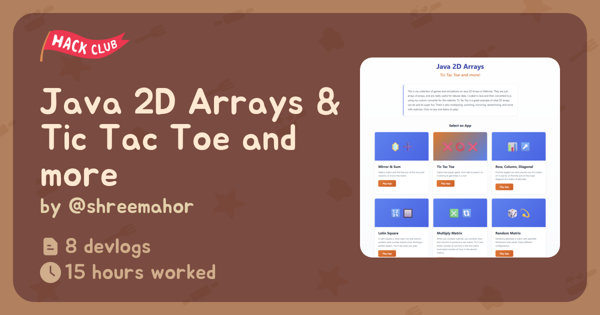 Java 2D Arrays & Tic Tac Toe and more - Flavortown