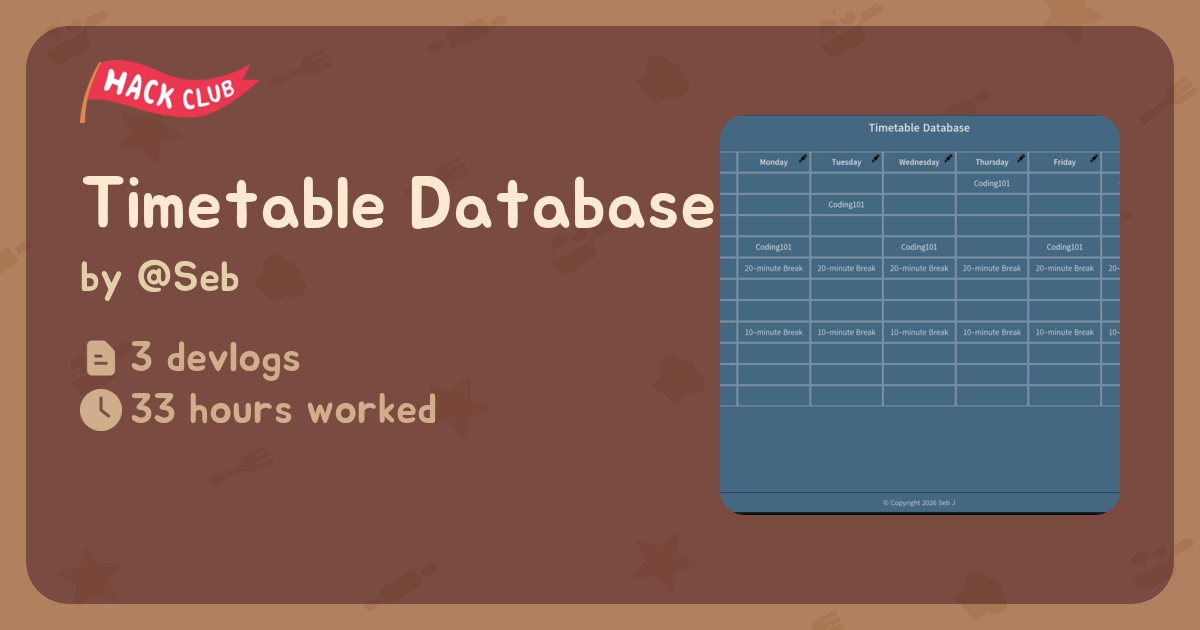 Timetable Database - Flavortown