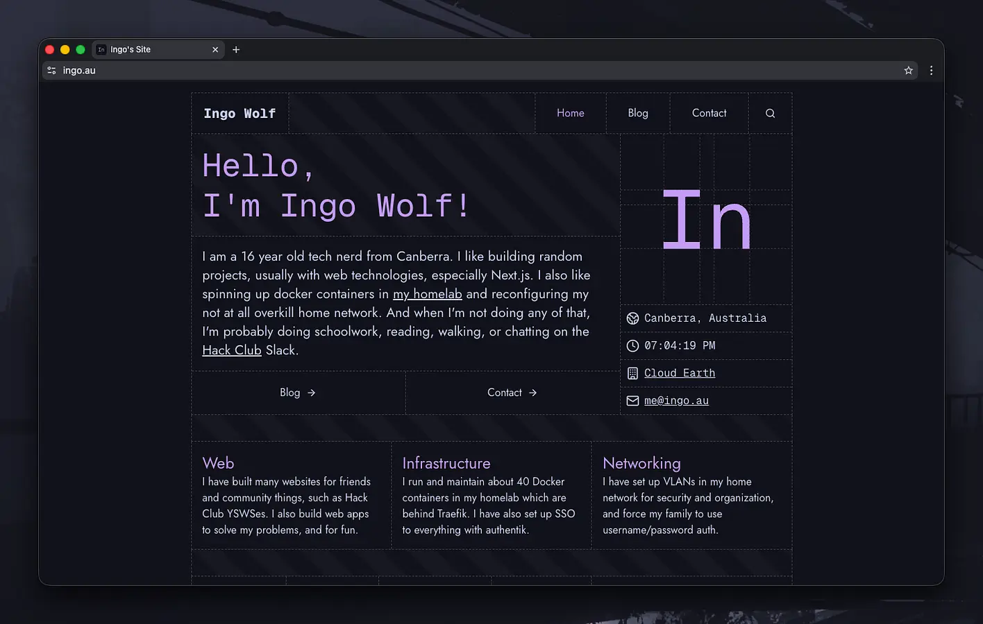 Personal Website (ingo.au) banner