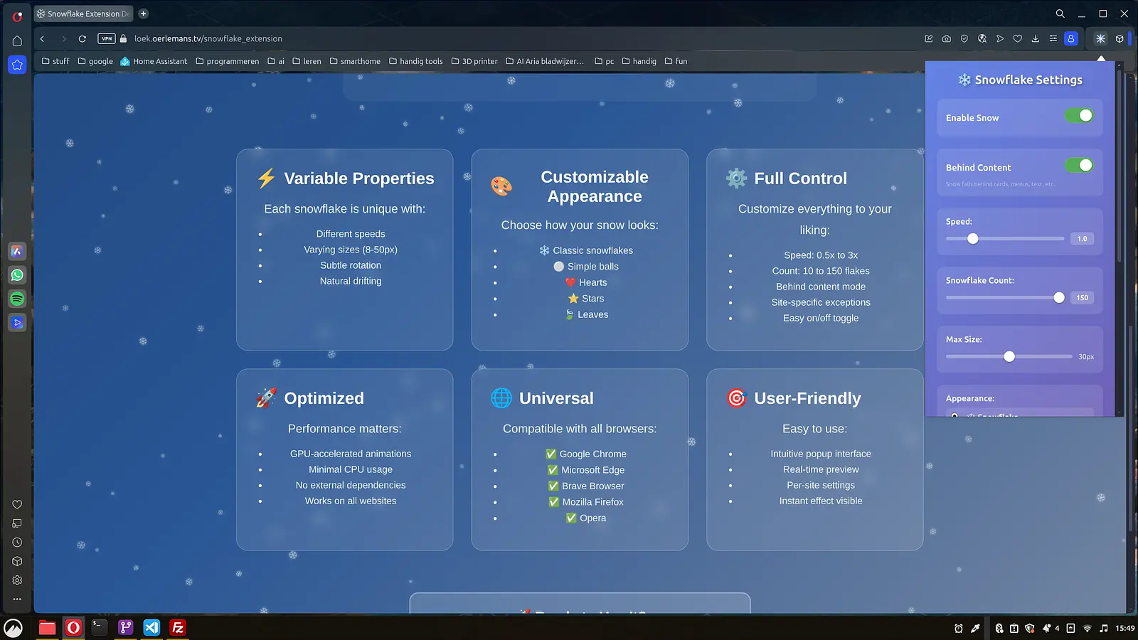 Snow flake  web extension banner