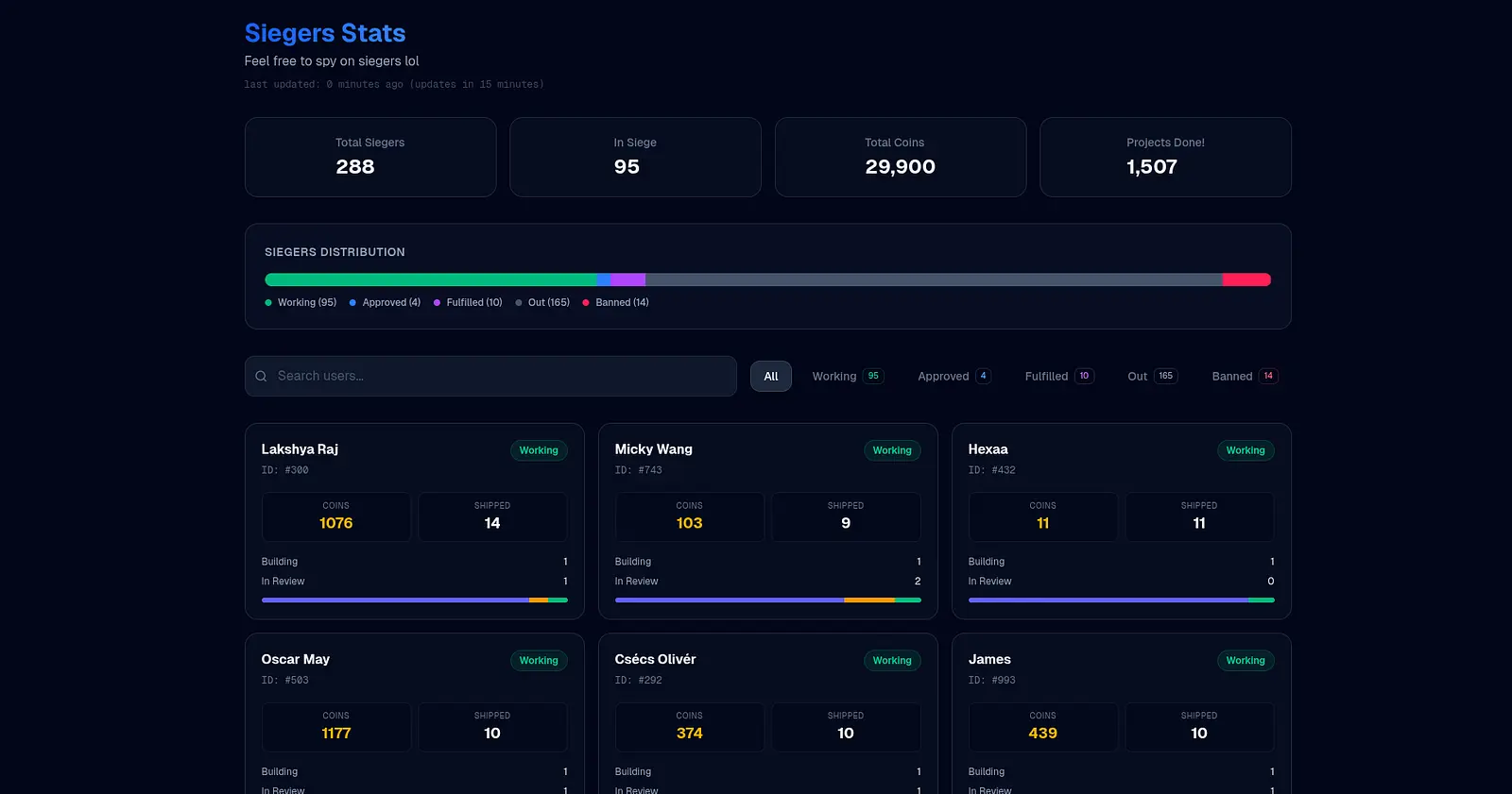 Siege Fulfillment Tracker banner