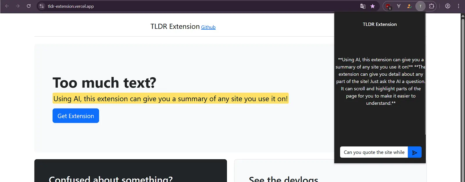 The TLDR Extension banner