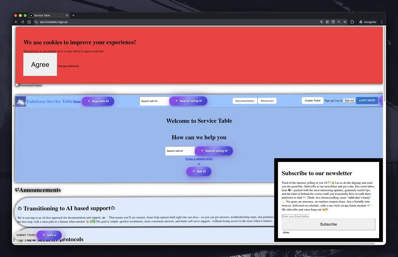 Service Table (#borked) banner