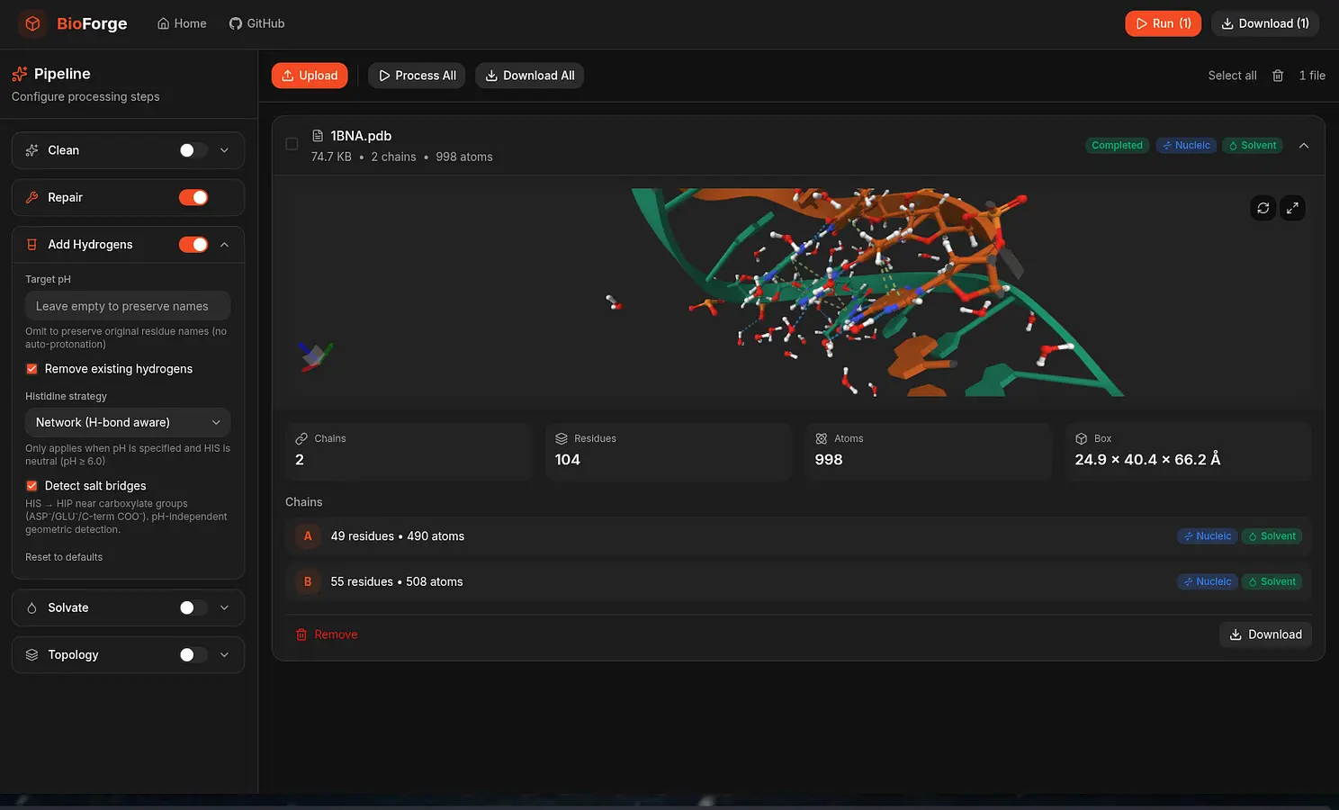Bio-Forge: A High-Performance Rust Engine for DNA, RNA, and Protein System Operation/Repair banner
